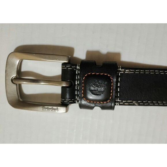 Timberland Men's Genuine Leather Belt Size 36 Black Contrast Stitches 1504-001 - Picture 2 of 7